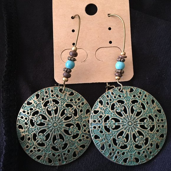 Earrings, dangle, hook, turquoise bead,boho - Picture 1 of 3